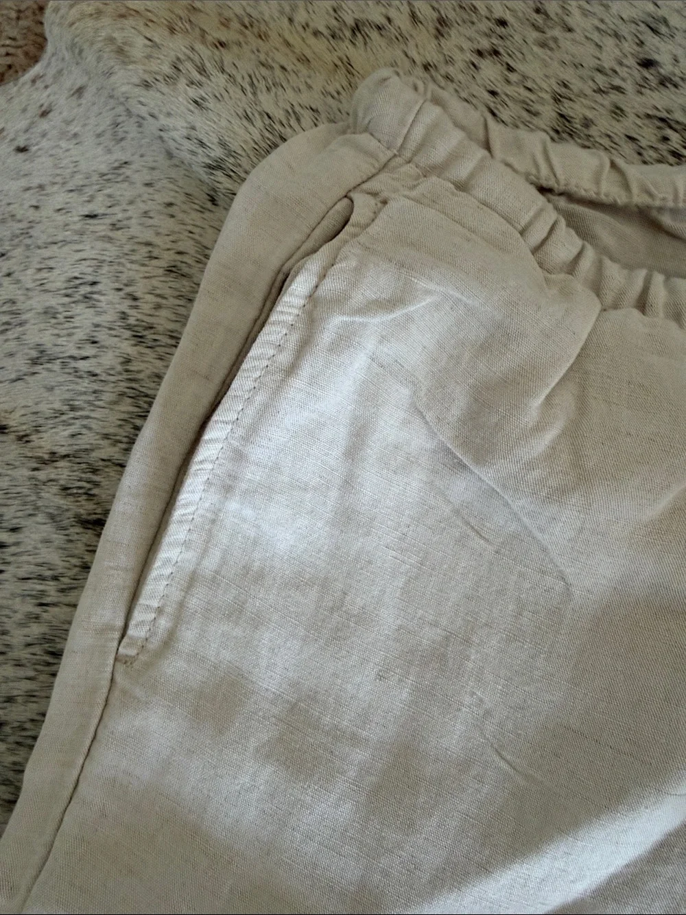 H&M Cream Linen-Blend Drawstring womens Pants